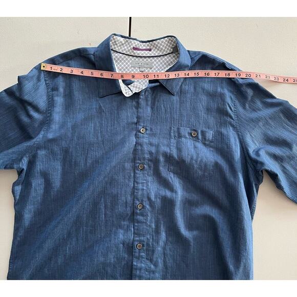 Ted Baker London Navy Blue Linen Cotton Blend Long Sleeve shirt Sz 7 (XXXL) $210 - Picture 9 of 15